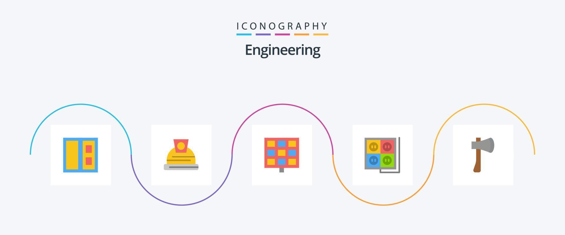 Paquete de iconos planos de ingeniería 5 que incluye herramienta de hacha. herramienta de hacha construcción. hacha. enchufe vector