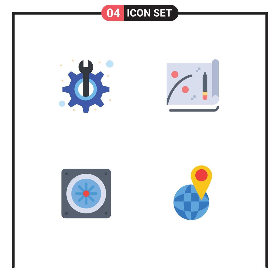 4 Universal Flat Icons Set for Web and Mobile Applications maintenance fan fix marketing location Editable Vector Design Elements