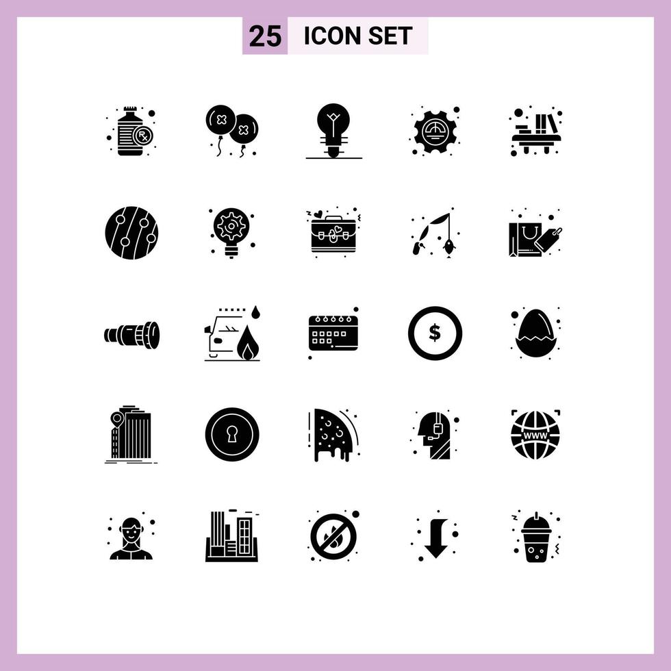 Solid Glyph Pack of 25 Universal Symbols of library desk bulb productivity excellency Editable Vector Design Elements