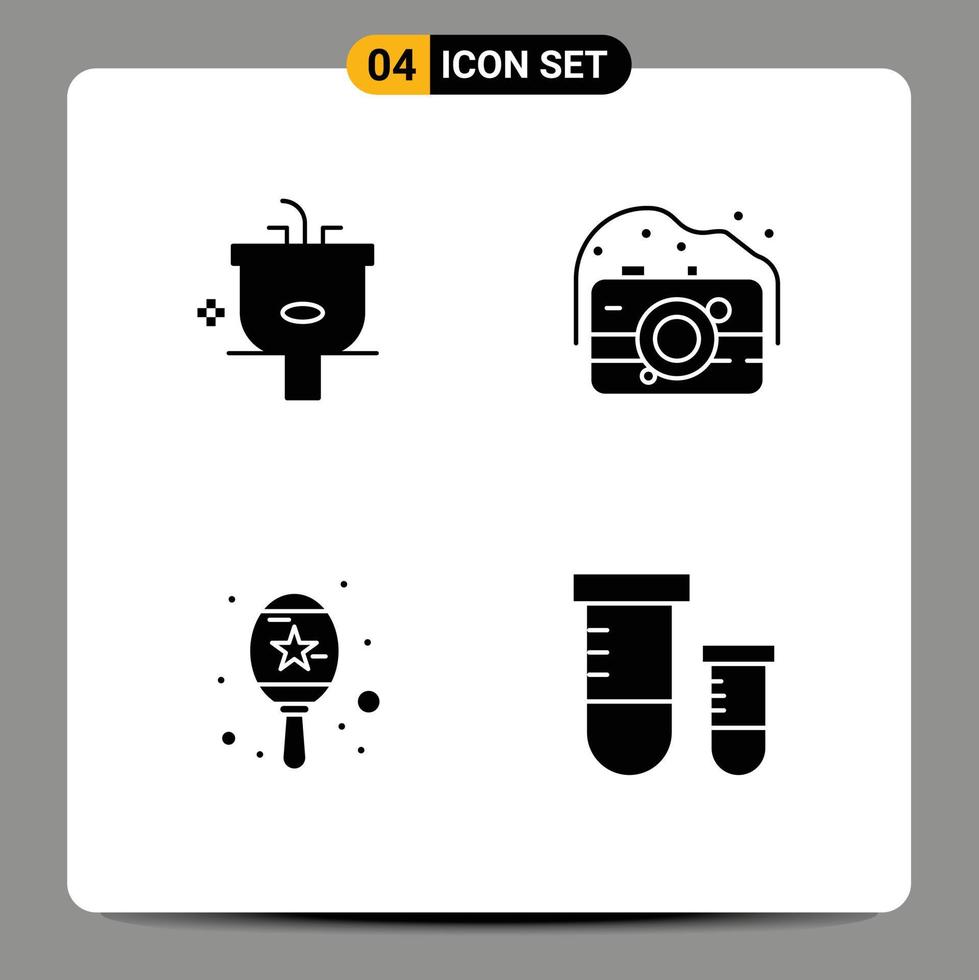 Universal Icon Symbols Group of 4 Modern Solid Glyphs of basin instrument shower old music Editable Vector Design Elements