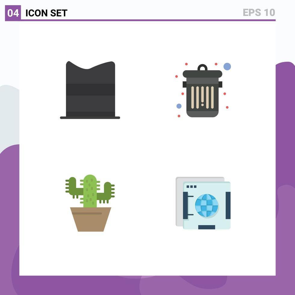 símbolos de iconos universales grupo de 4 iconos planos modernos de elementos de diseño de vectores editables del navegador de basura web de olla de ropa