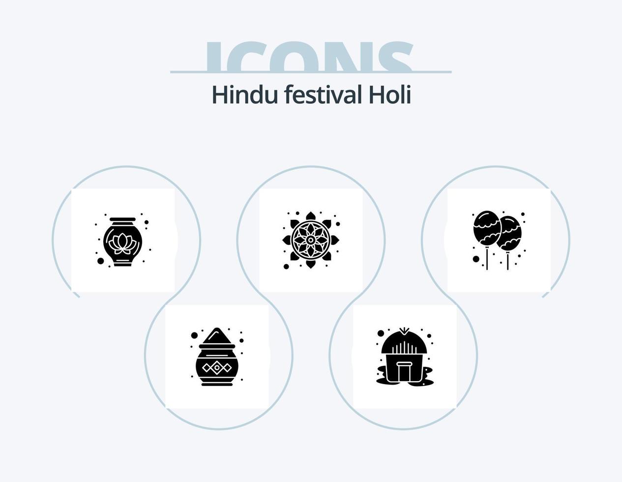 holi glyph icon pack 5 diseño de iconos. fiesta. decoración. loto. globo. patrón vector