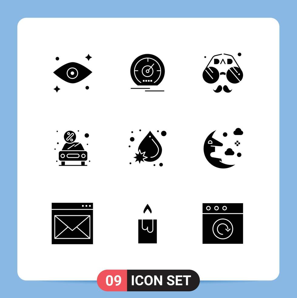 Mobile Interface Solid Glyph Set of 9 Pictograms of rent money accessories discount fathers day Editable Vector Design Elements