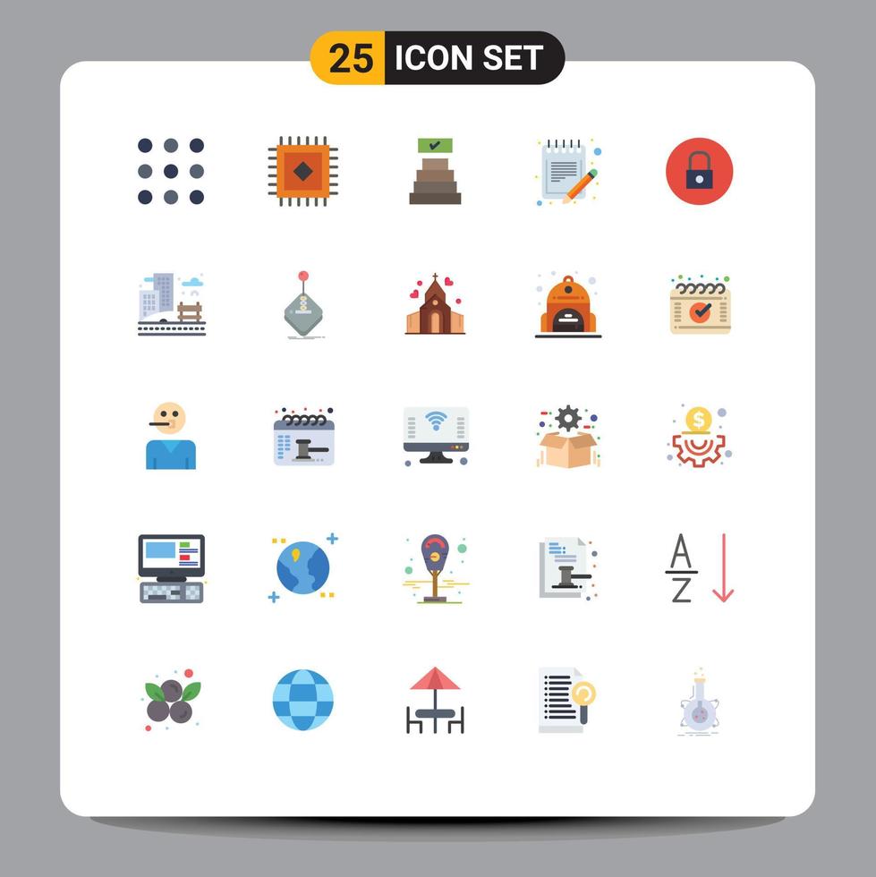 Universal Icon Symbols Group of 25 Modern Flat Colors of city media player list media sheet Editable Vector Design Elements