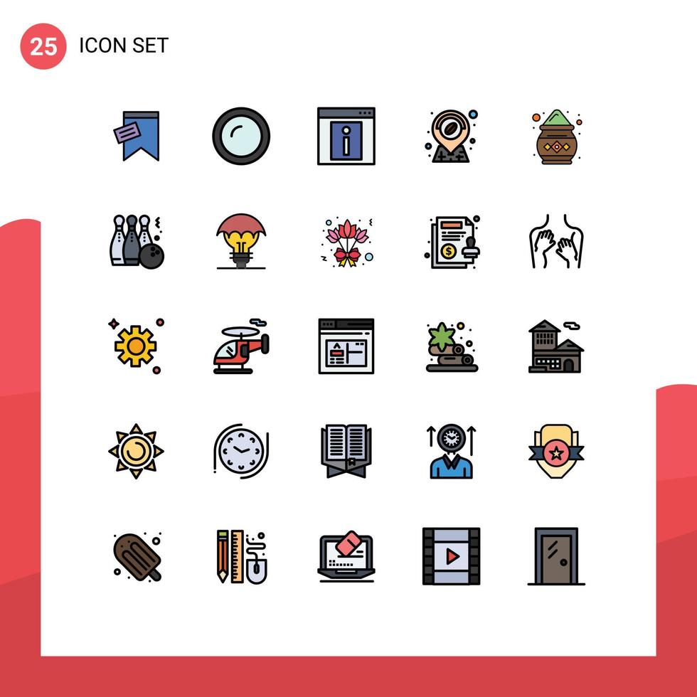 paquete de iconos vectoriales de stock de 25 signos y símbolos de línea para ubicación de color cocina café web elementos de diseño vectorial editables vector