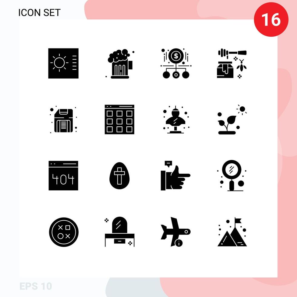 conjunto de pictogramas de 16 glifos sólidos simples de elementos de diseño vectorial editables de miel dulce de dinero de computadora flexible vector
