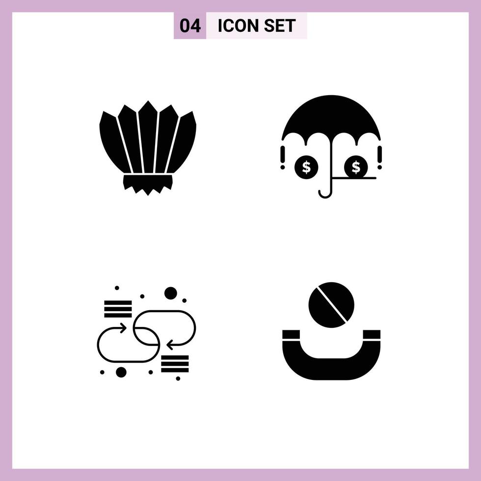 Stock Vector Icon Pack of 4 Line Signs and Symbols for diving connection ocean insurance network Editable Vector Design Elements