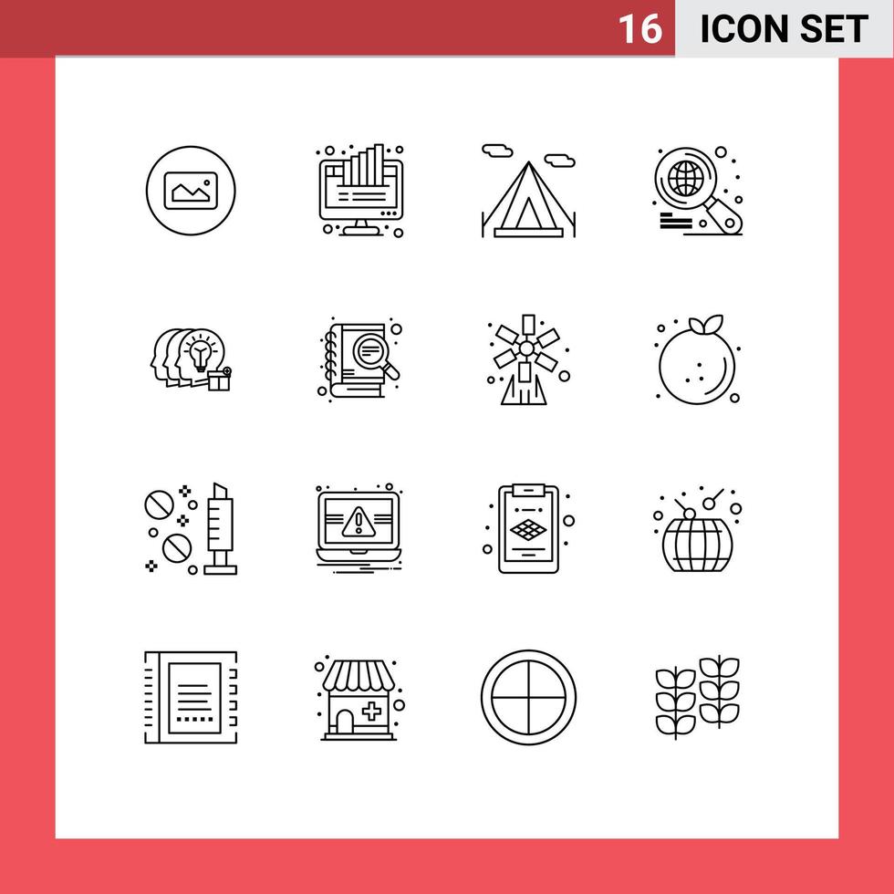 Universal Icon Symbols Group of 16 Modern Outlines of transfer idea pie search globe Editable Vector Design Elements