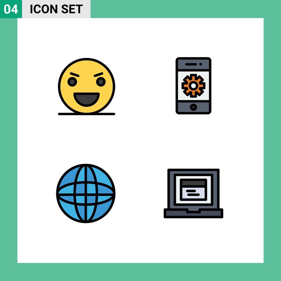 4 Universal Filledline Flat Colors Set for Web and Mobile Applications evil smartphone monster communications web Editable Vector Design Elements