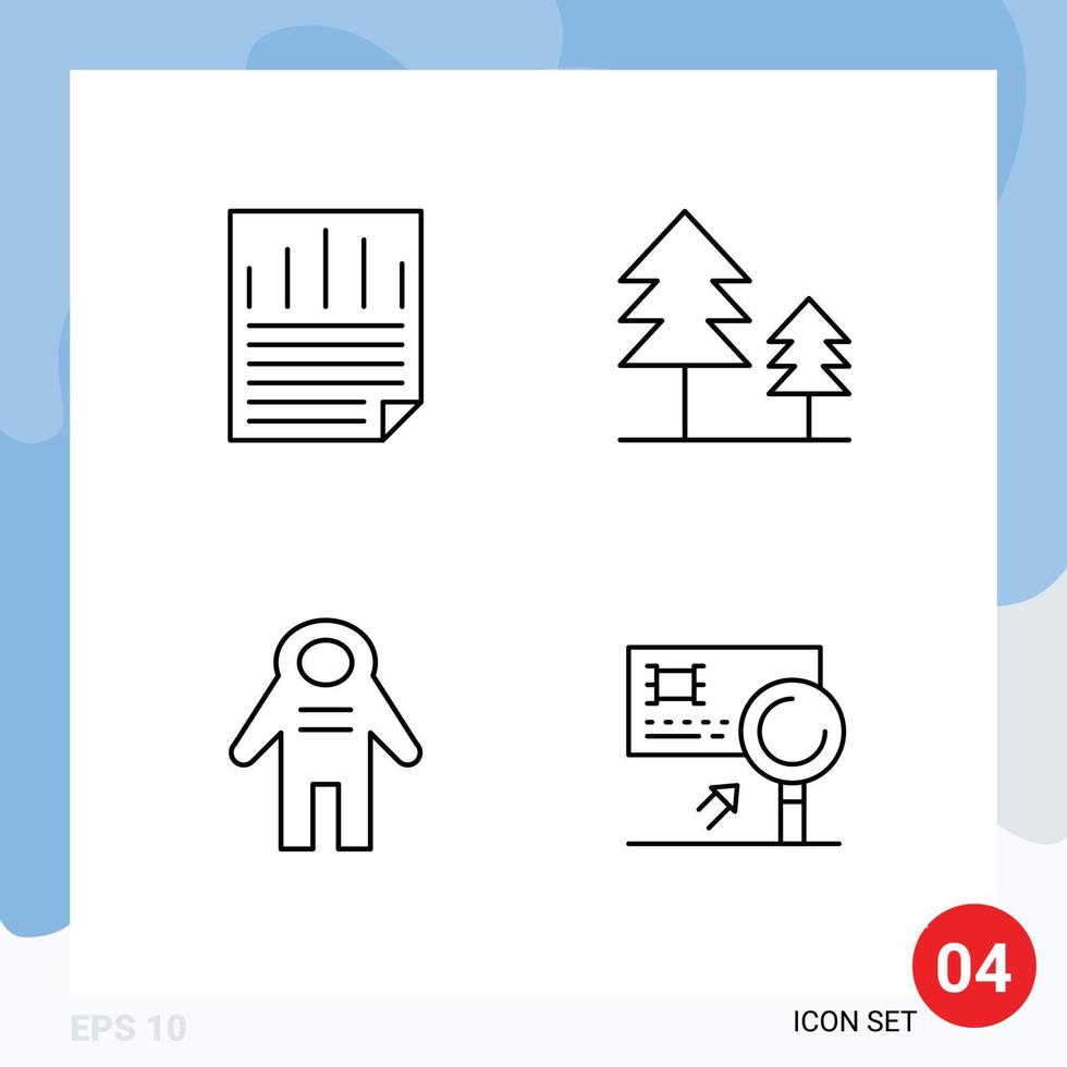 Set of 4 Vector Filledline Flat Colors on Grid for data people paper check trees analysis Editable Vector Design Elements