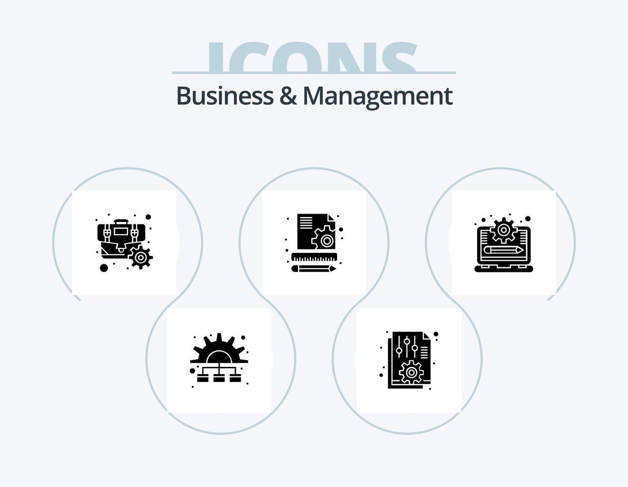 Business And Management Glyph Icon Pack 5 Icon Design. management. seo. report. management. optimization vector