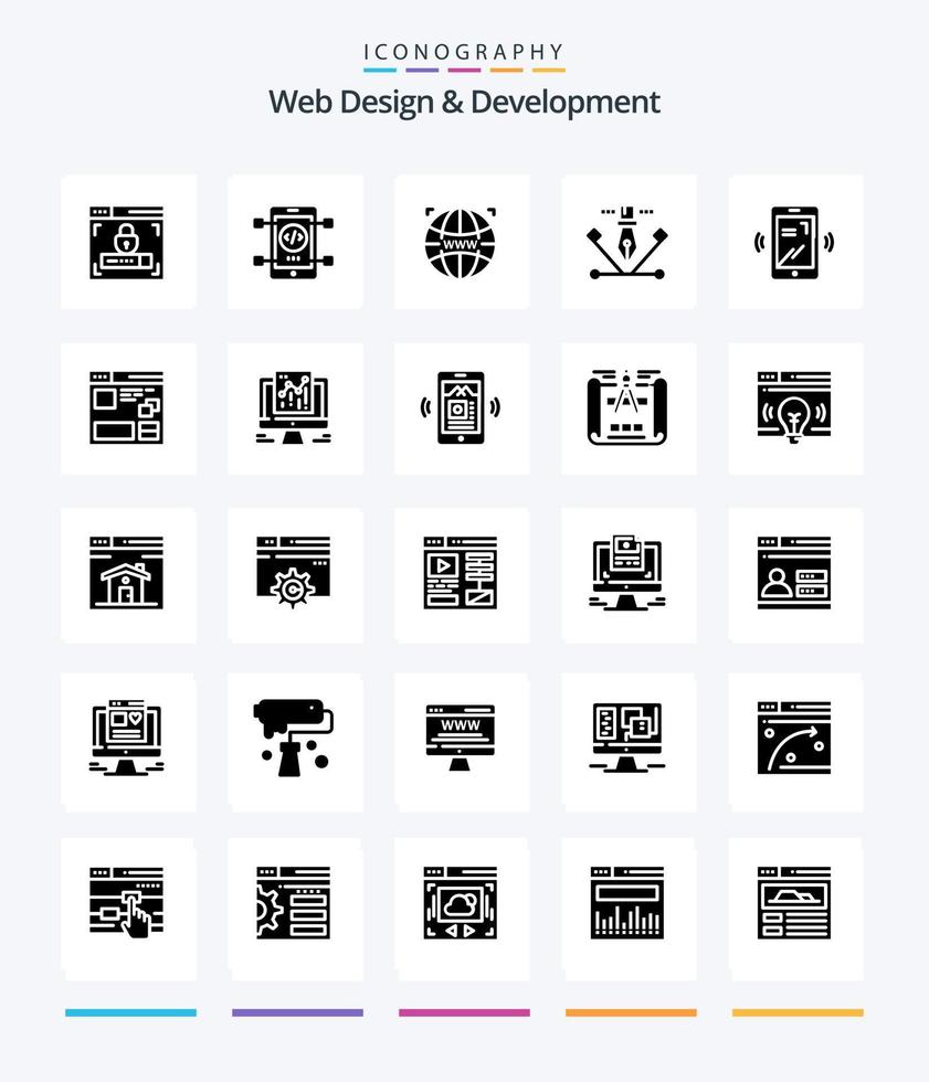 Creative Web Design And Development 25 Glyph Solid Black icon pack  Such As illustration. artwork. web.. designing vector