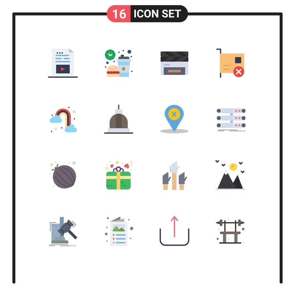 16 Thematic Vector Flat Colors and Editable Symbols of hardware computers lunch card clapperboard Editable Pack of Creative Vector Design Elements