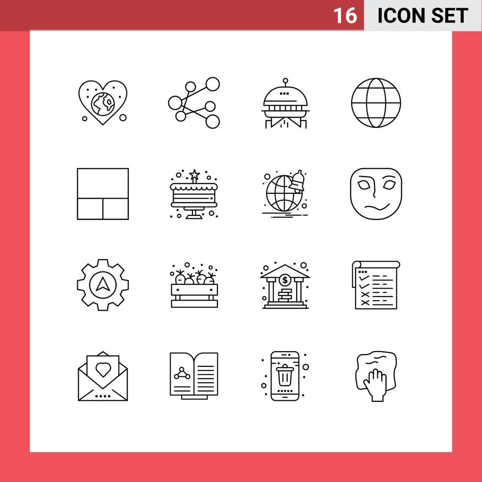 16 Thematic Vector Outlines and Editable Symbols of cake grid astronomy globe education Editable Vector Design Elements