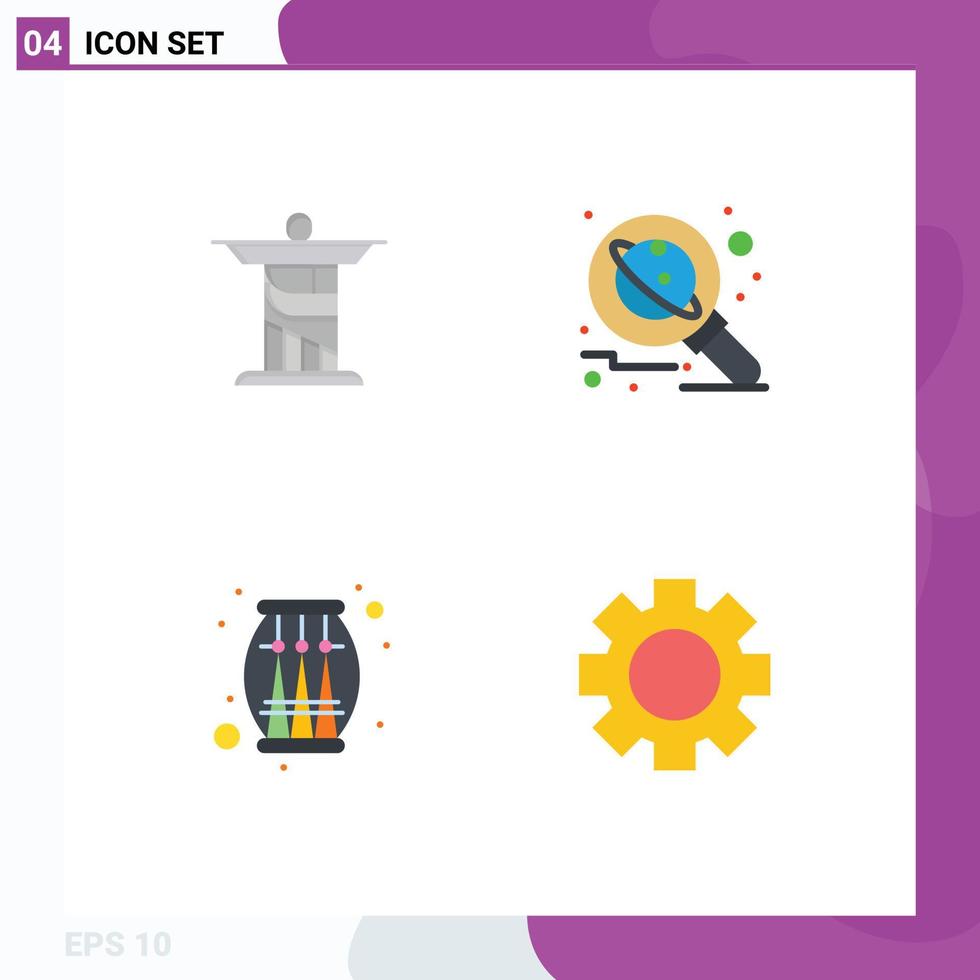 4 Thematic Vector Flat Icons and Editable Symbols of jesus drum landmark research celebration Editable Vector Design Elements