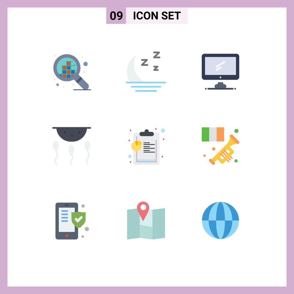 Group of 9 Modern Flat Colors Set for analysis laboratory monitor chemistry biochemistry Editable Vector Design Elements