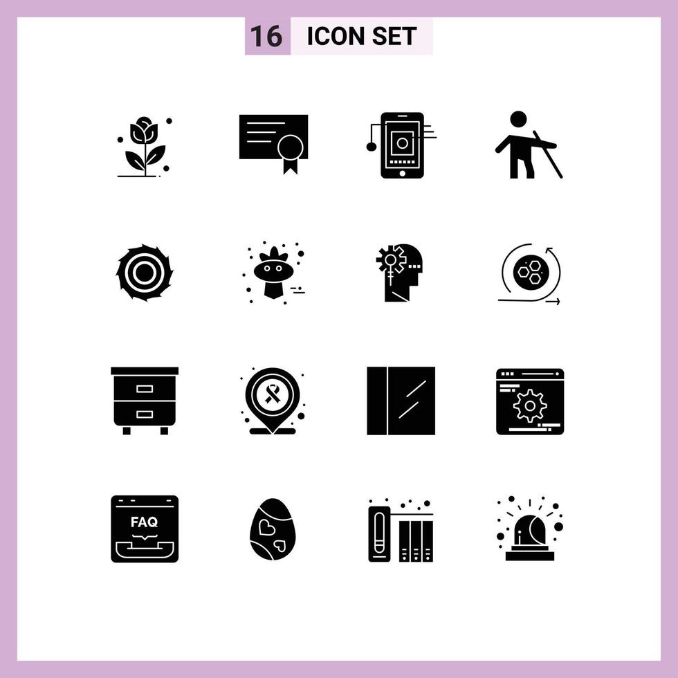 Set of 16 Vector Solid Glyphs on Grid for autumn blades hardware cutter people Editable Vector Design Elements