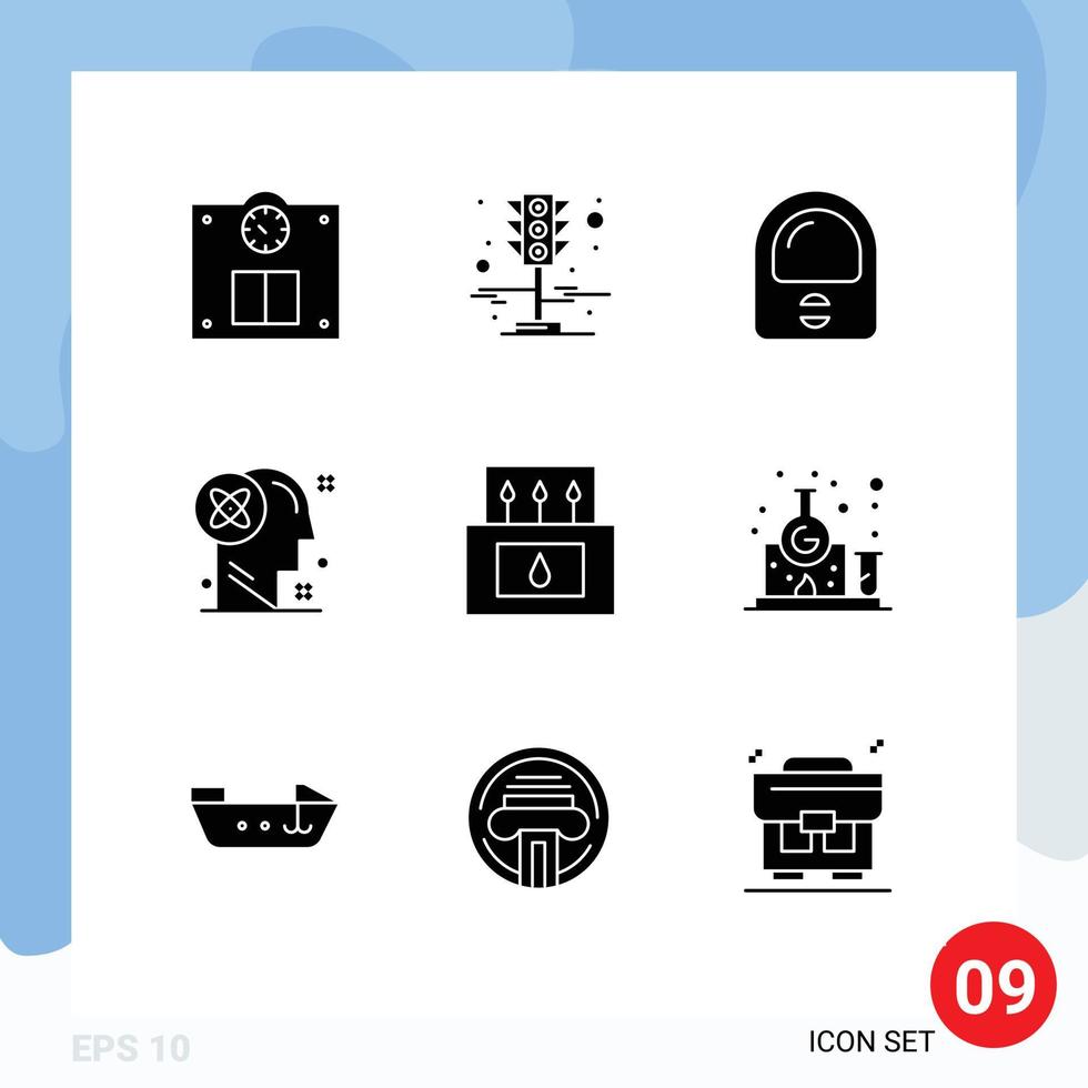 Universal Icon Symbols Group of 9 Modern Solid Glyphs of matches adventure helmet idea processing Editable Vector Design Elements