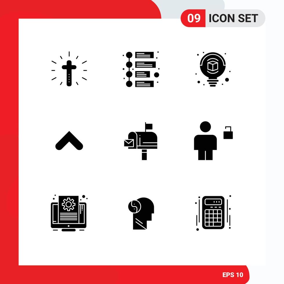 Group of 9 Solid Glyphs Signs and Symbols for email box design mail up Editable Vector Design Elements