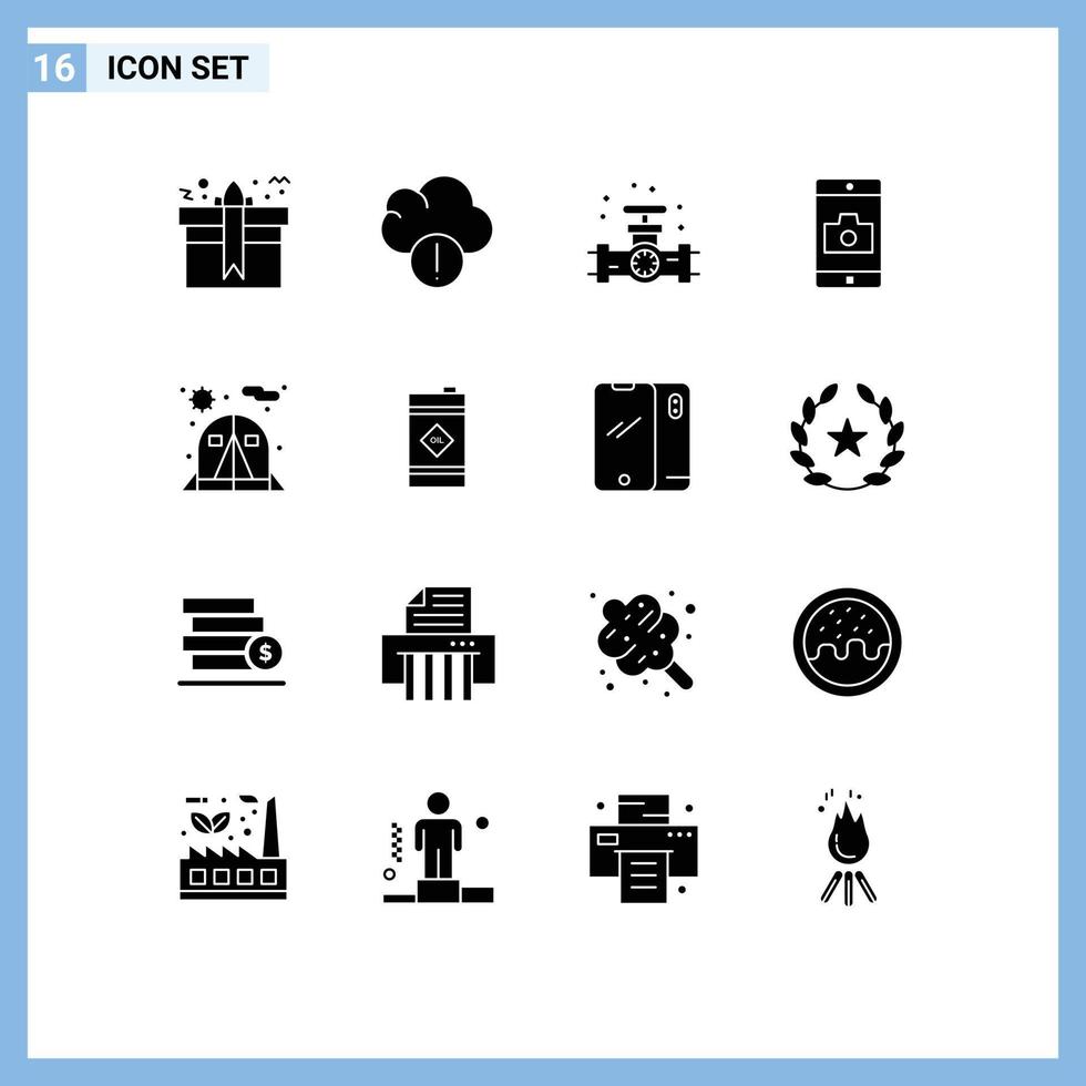 Pack of 16 Modern Solid Glyphs Signs and Symbols for Web Print Media such as chair camera gauge mobile application application Editable Vector Design Elements