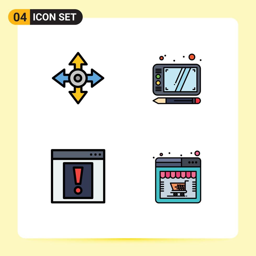 4 Thematic Vector Filledline Flat Colors and Editable Symbols of arrow web navigation tablet online Editable Vector Design Elements