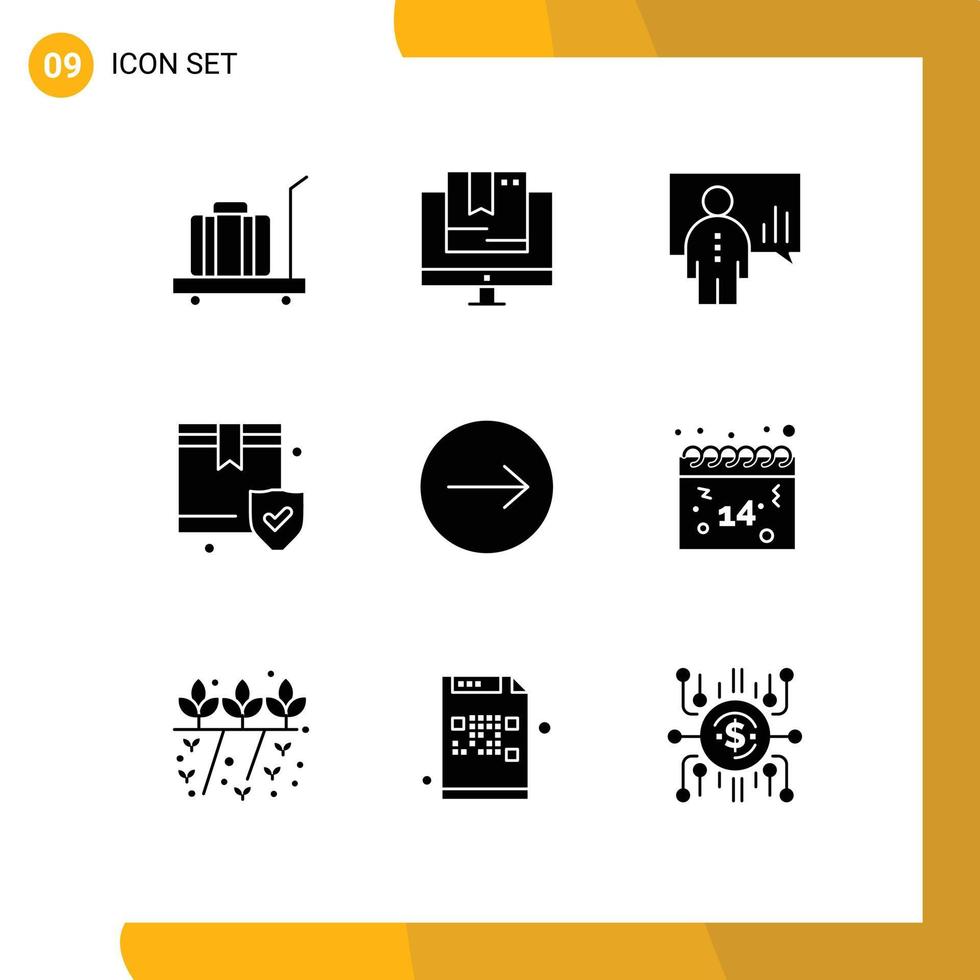 Solid Glyph Pack of 9 Universal Symbols of box protection technology insurance man Editable Vector Design Elements