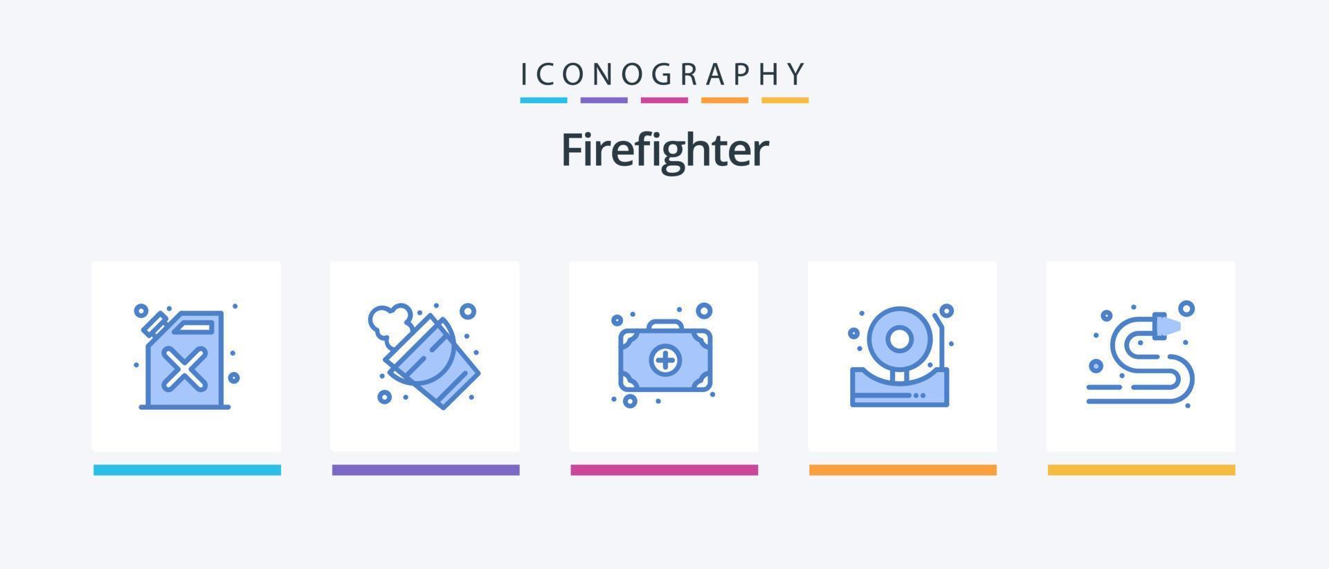 paquete de iconos de bombero azul 5 que incluye manguera de agua. manguera. agregar. manguera contra incendios campana. diseño de iconos creativos vector