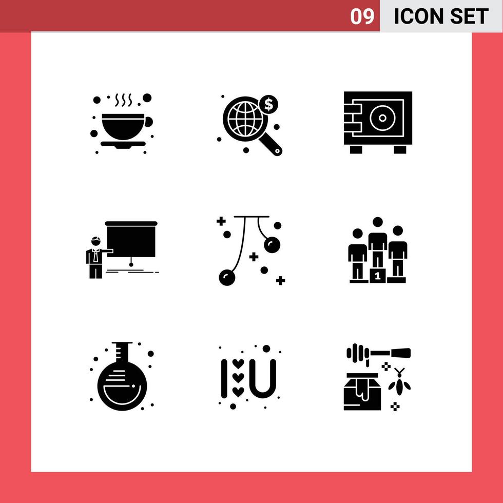 9 Universal Solid Glyph Signs Symbols of cherry seminar money report meeting Editable Vector Design Elements