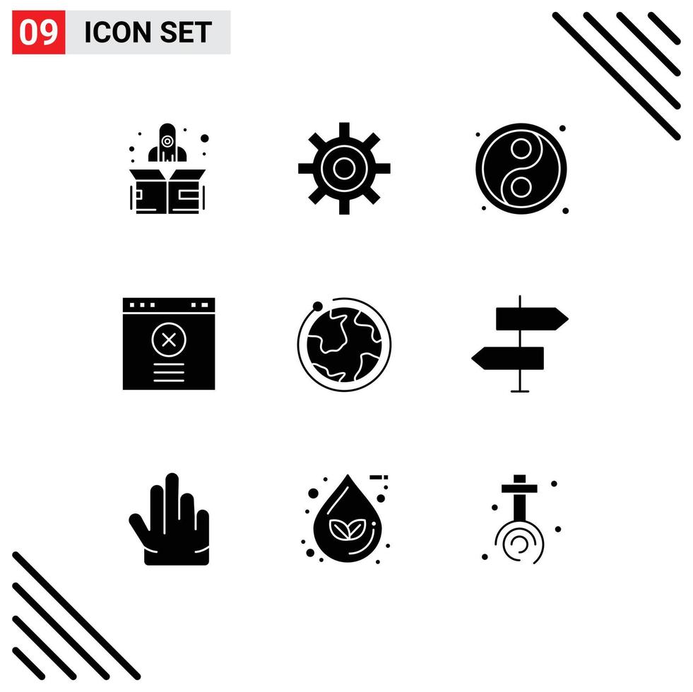 User Interface Pack of 9 Basic Solid Glyphs of arrow internet ball world website Editable Vector Design Elements