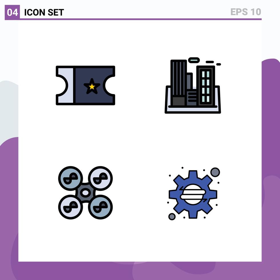 Modern Set of 4 Filledline Flat Colors Pictograph of movie quad copter industry company business Editable Vector Design Elements
