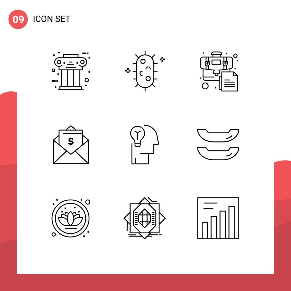 Outline Pack of 9 Universal Symbols of idea dollar chemistry money document Editable Vector Design Elements