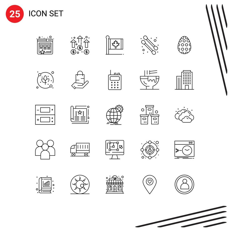 Line Pack of 25 Universal Symbols of easter egg decoration flag cotton swab maple Editable Vector Design Elements