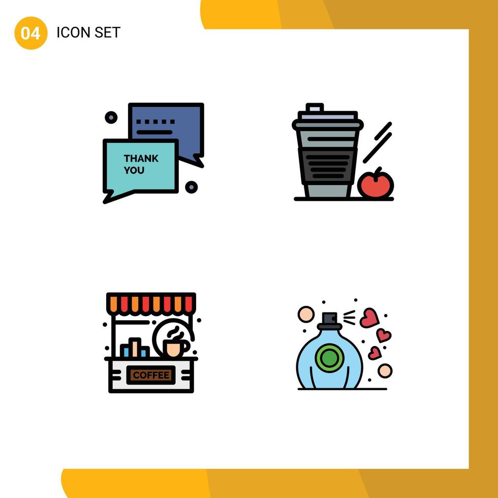 User Interface Pack of 4 Basic Filledline Flat Colors of thank bar sms apple coffee Editable Vector Design Elements