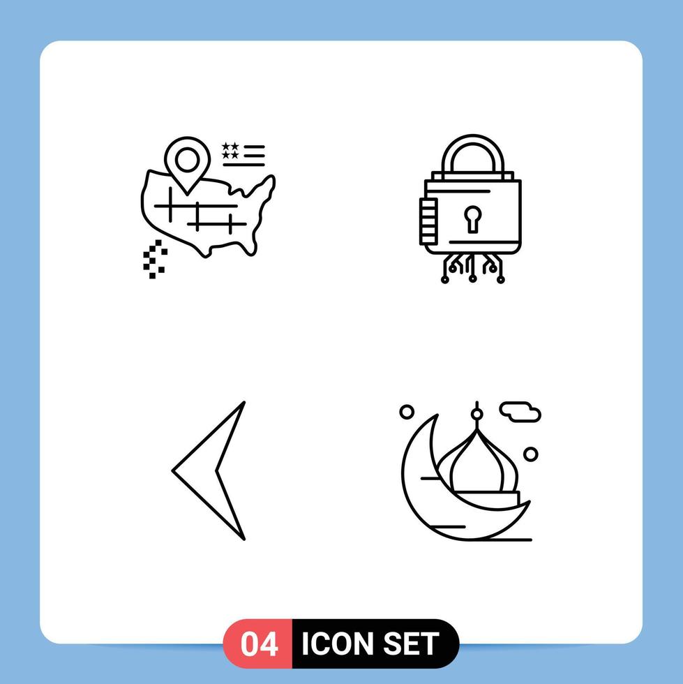 paquete de iconos vectoriales de stock de 4 signos y símbolos de línea para la ubicación protección de seguridad trasera luna elementos de diseño vectorial editables vector