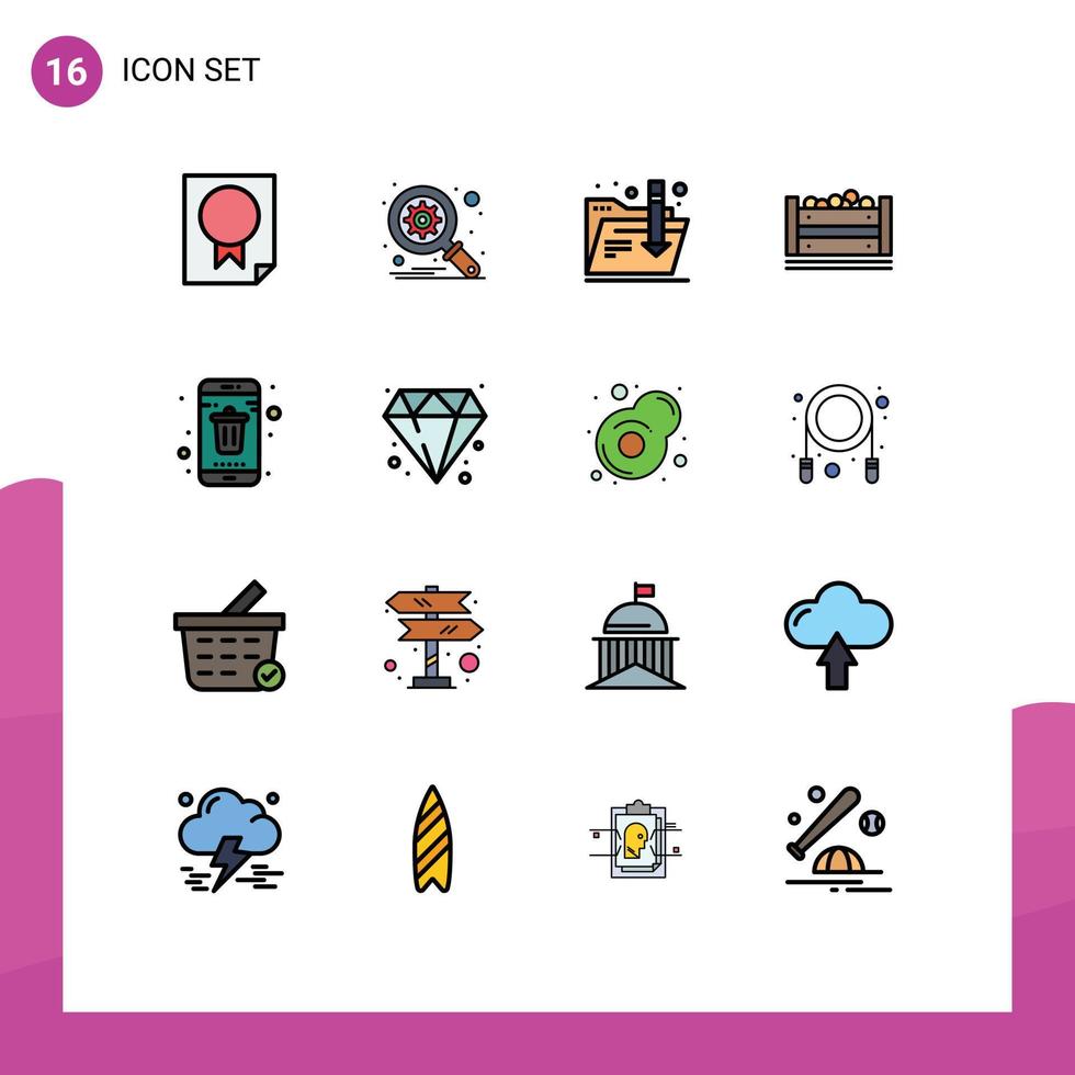 Mobile Interface Flat Color Filled Line Set of 16 Pictograms of delete app download bangla food Editable Creative Vector Design Elements