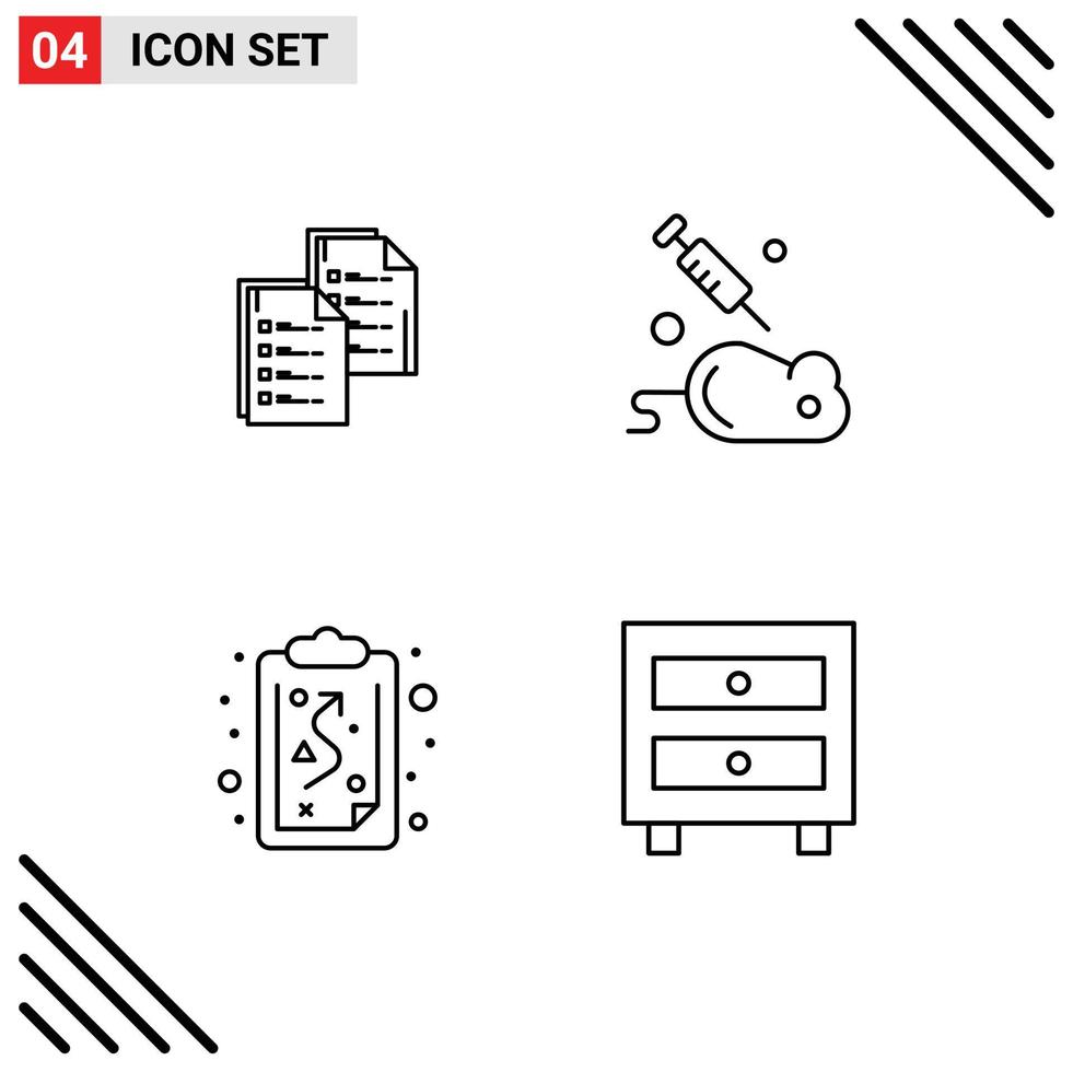 Modern Set of 4 Filledline Flat Colors and symbols such as document science copy experiment path Editable Vector Design Elements