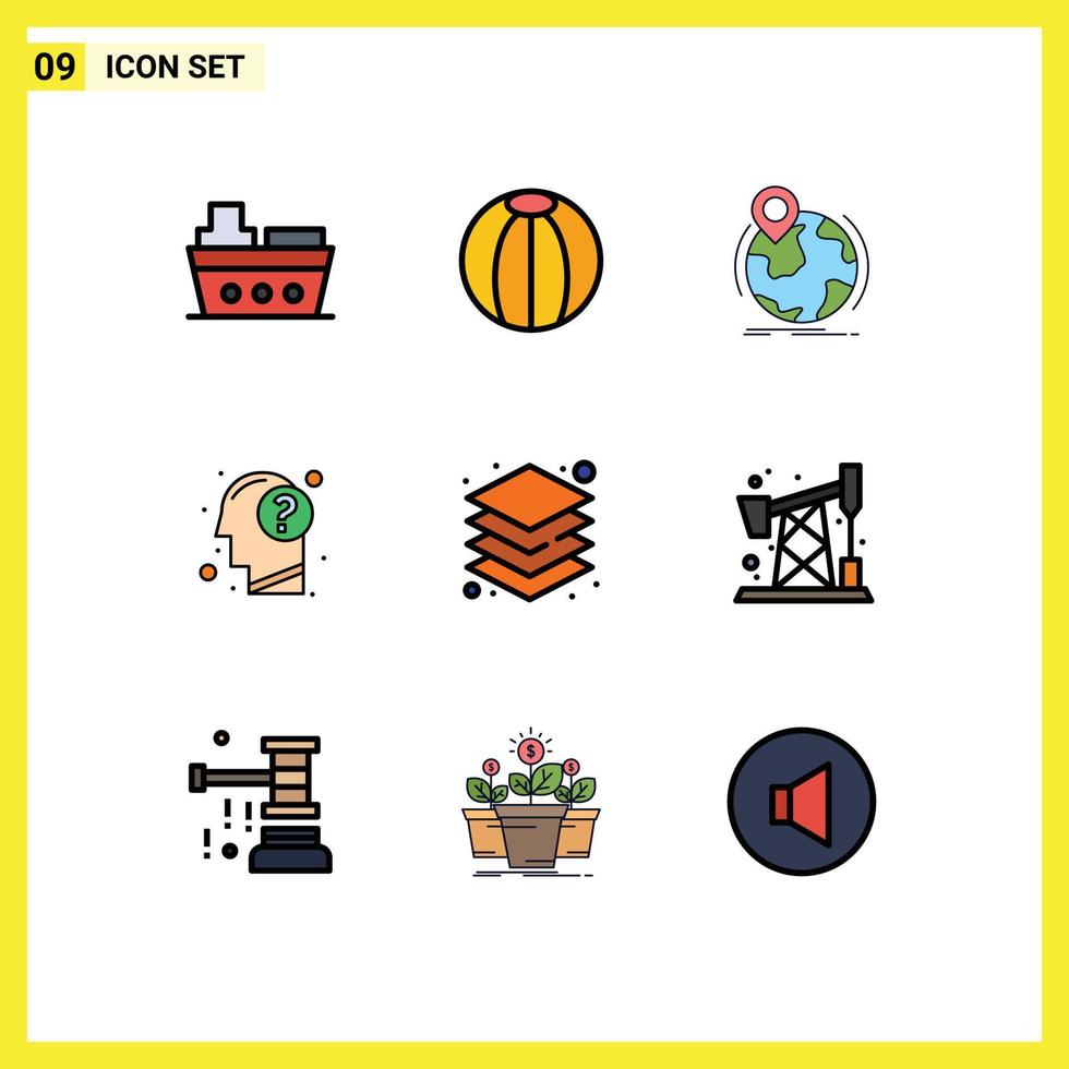 Stock Vector Icon Pack of 9 Line Signs and Symbols for mind head location education marker Editable Vector Design Elements