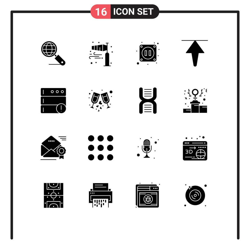 Set of 16 Modern UI Icons Symbols Signs for server alert storm up arrow Editable Vector Design Elements