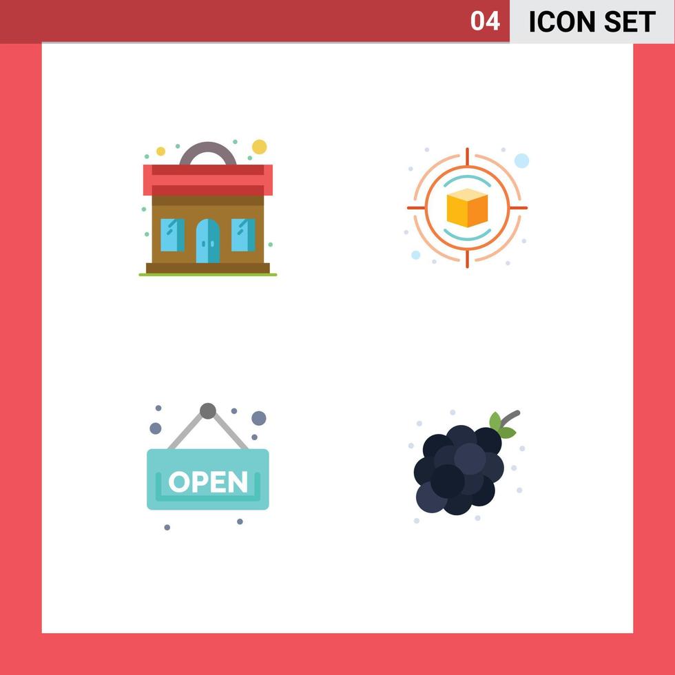 Set of 4 Vector Flat Icons on Grid for club board party design bunch of grapes Editable Vector Design Elements