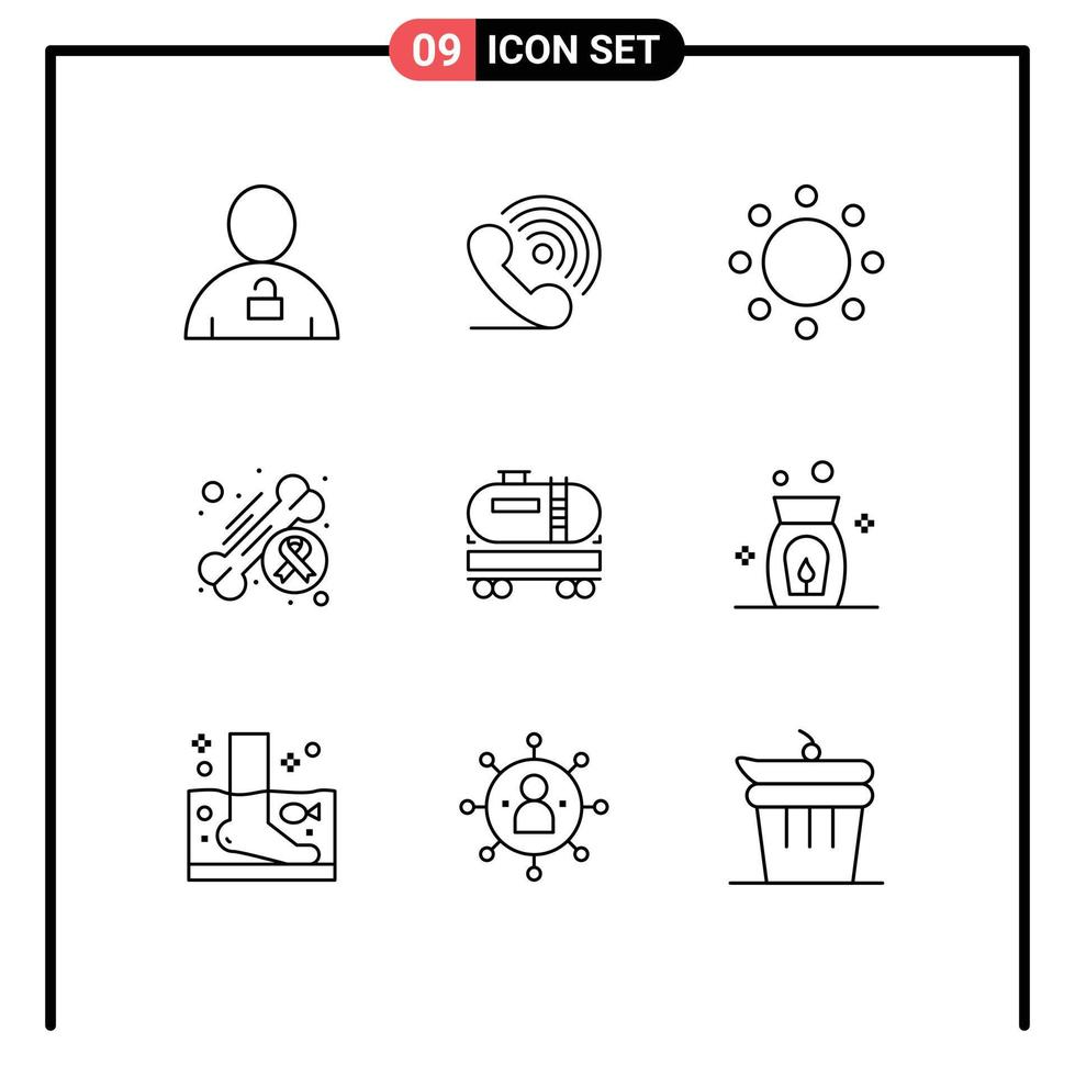 conjunto de 9 iconos modernos de la interfaz de usuario símbolos signos para el simbolismo de la conciencia del anillo óseo del día elementos de diseño vectorial editables vector