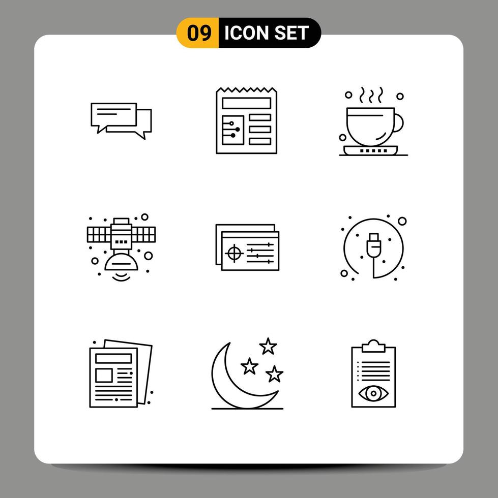 User Interface Pack of 9 Basic Outlines of space radio basic communication office Editable Vector Design Elements