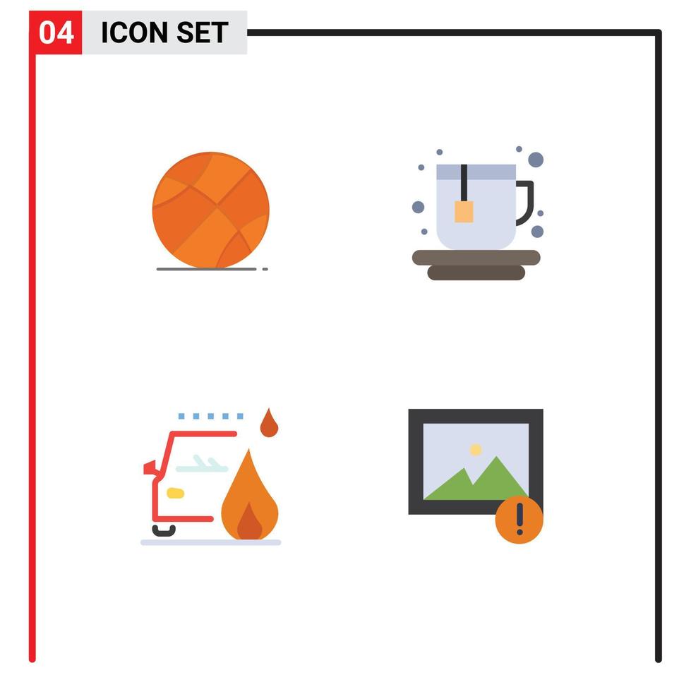 Universal Icon Symbols Group of 4 Modern Flat Icons of ball fire education tea alert Editable Vector Design Elements