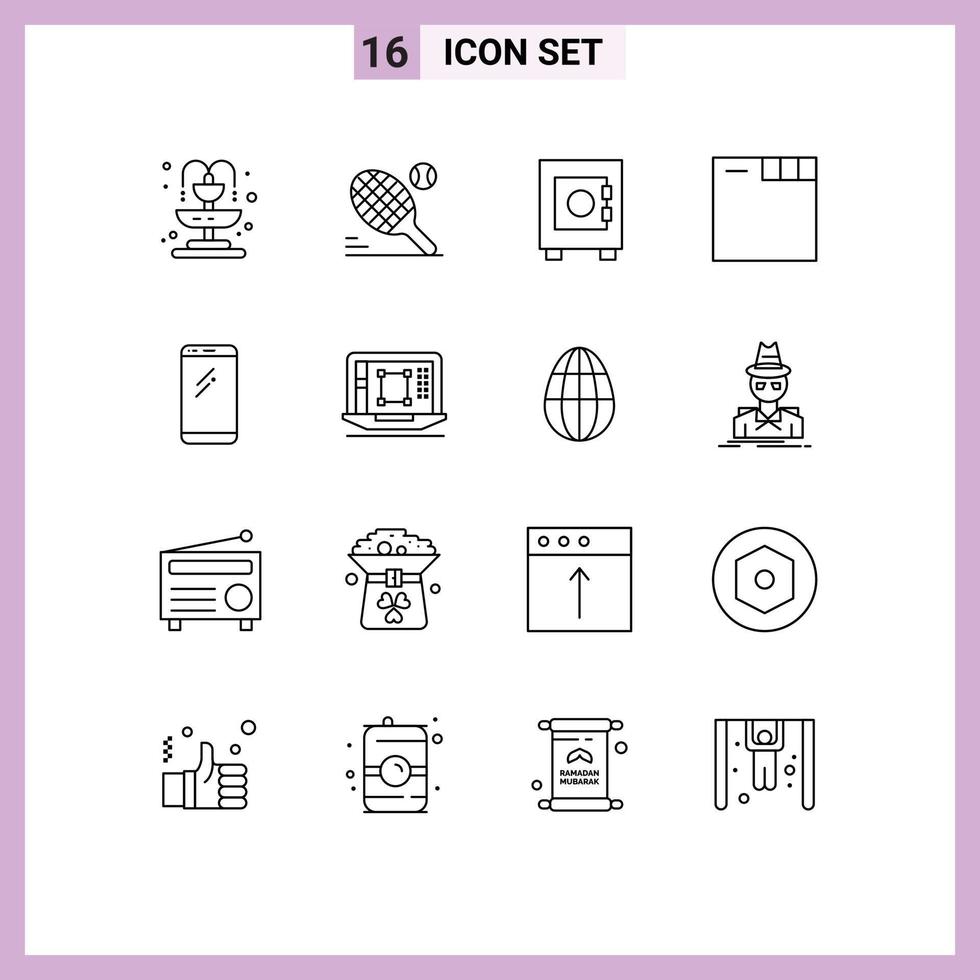 16 Universal Outline Signs Symbols of iphone mobile lock smart phone web Editable Vector Design Elements