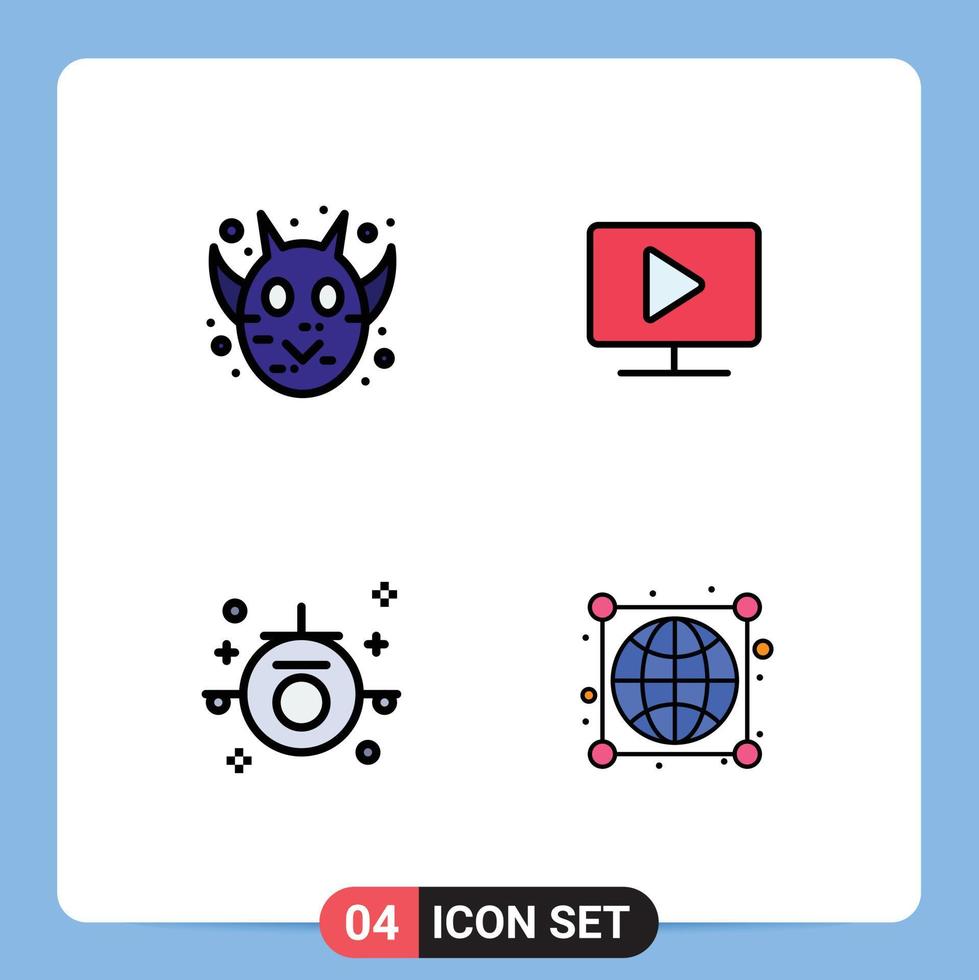 Stock Vector Icon Pack of 4 Line Signs and Symbols for angry holiday halloween animal video travel Editable Vector Design Elements