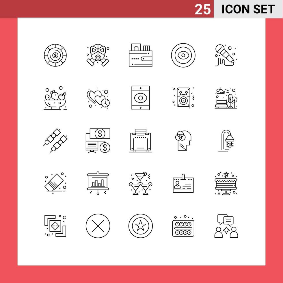 grupo universal de símbolos de iconos de 25 líneas modernas de elementos de diseño de vectores editables de premio de corona de efectivo de micrófono de sonido