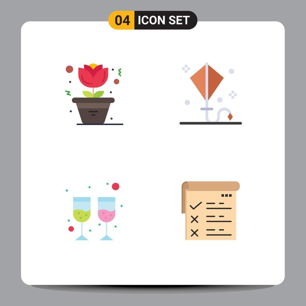 User Interface Pack of 4 Basic Flat Icons of flower glass happy summer checklist Editable Vector Design Elements