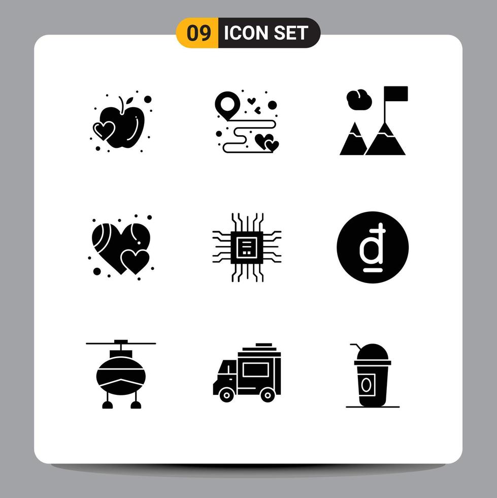 Pack of 9 creative Solid Glyphs of learning book party like favorite Editable Vector Design Elements