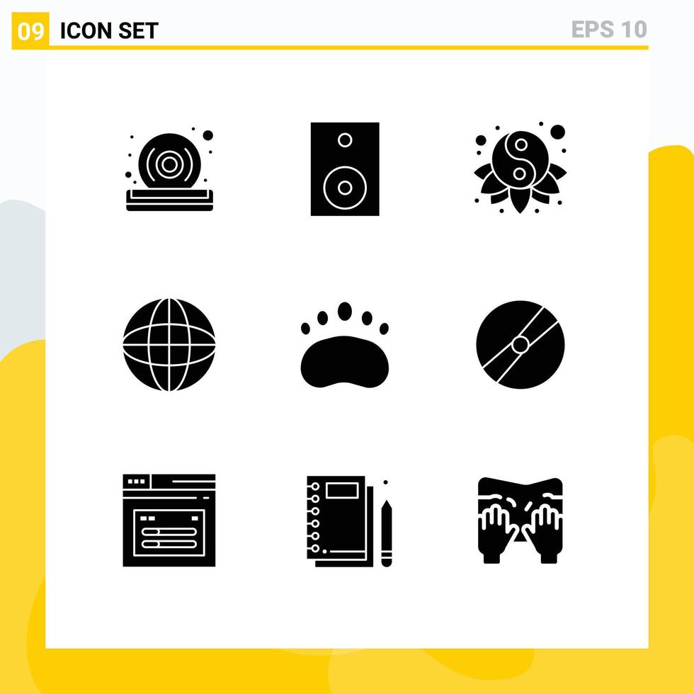 Group of 9 Solid Glyphs Signs and Symbols for globe earth technology devices yin Editable Vector Design Elements