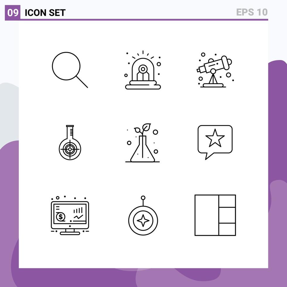 Universal Icon Symbols Group of 9 Modern Outlines of trees science school target reaction Editable Vector Design Elements