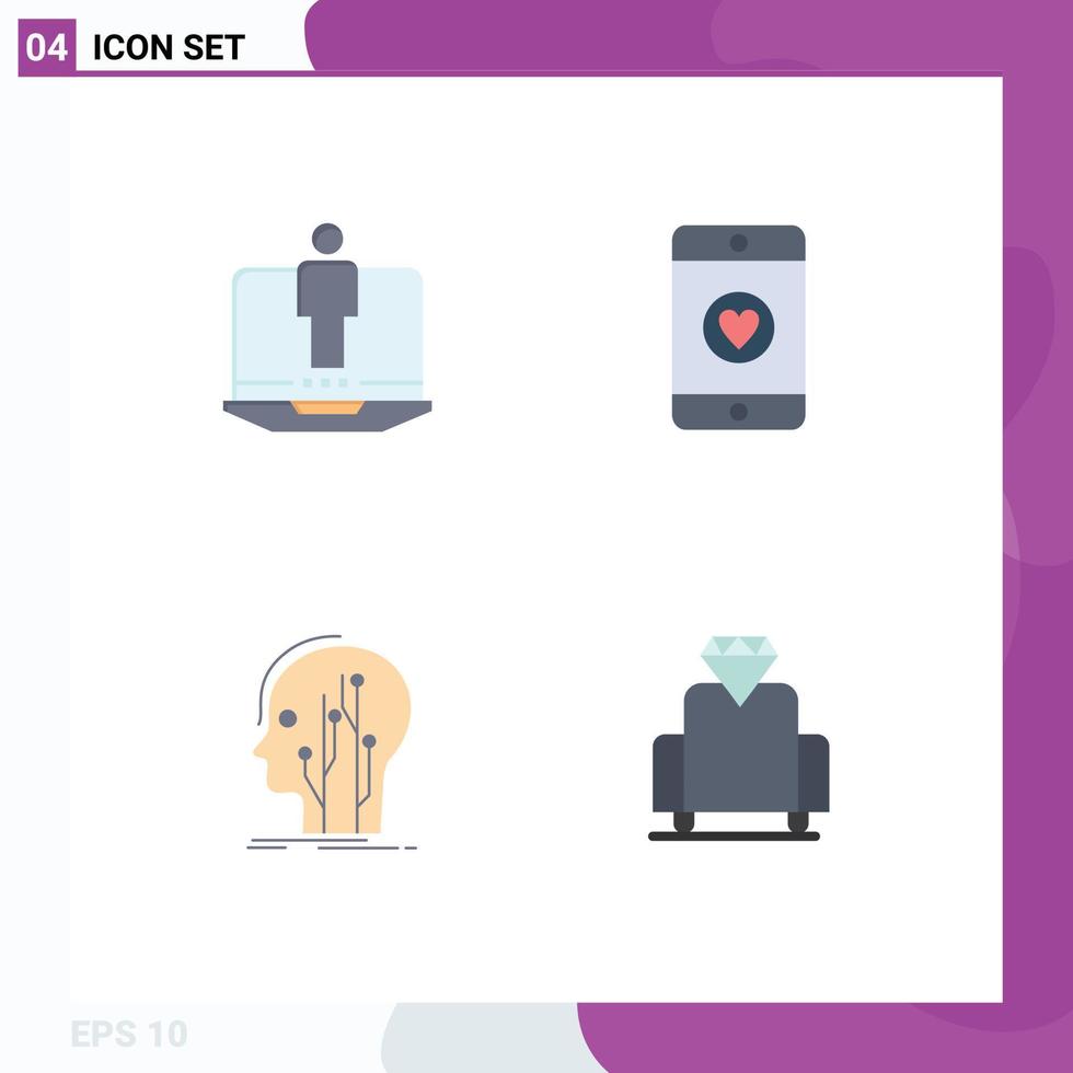 Set of 4 Commercial Flat Icons pack for laptop human service business network Editable Vector Design Elements